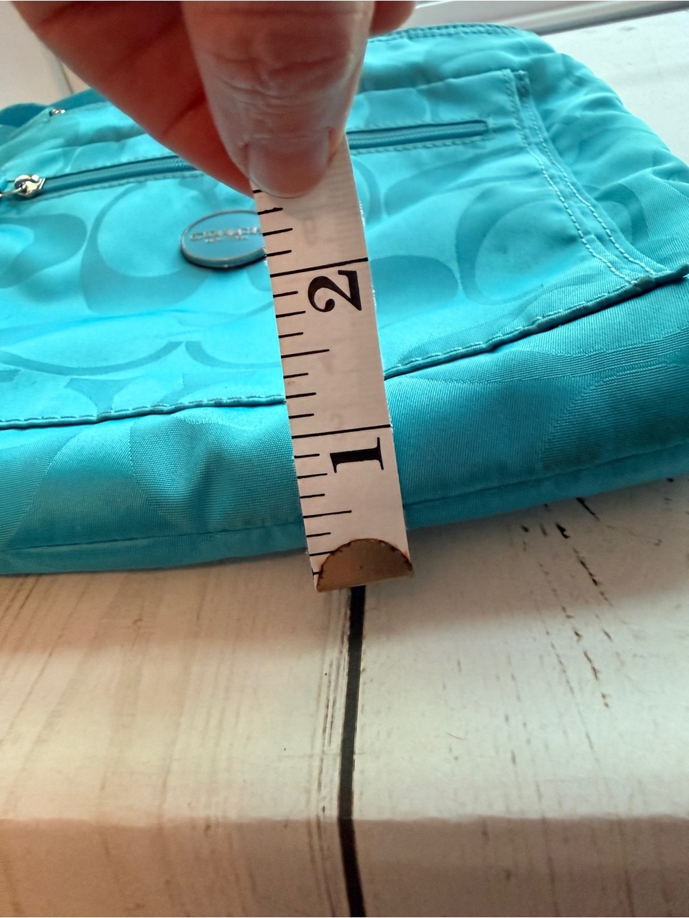 Coach | Signature Getaway Nylon File Crossbody Bag (F77408), Turquoise Blue - Picture 13 of 16